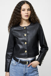 FRENCH CONNECTION DESS FAUX LEATHER CROPPED JKT